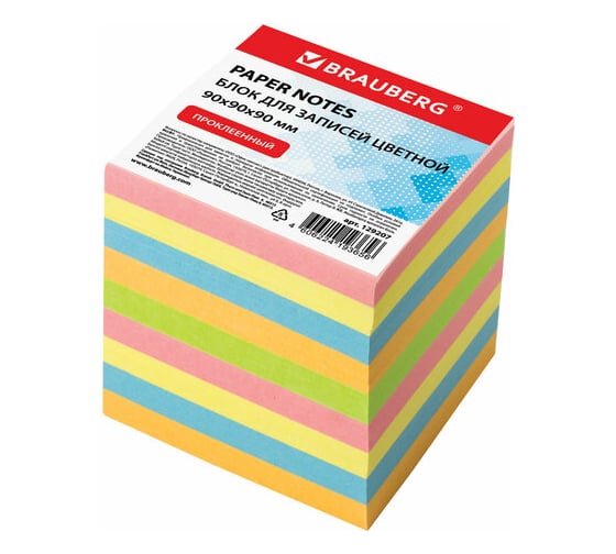 Изображение товара Блок для записей BRAUBERG проклеенный, куб 9х9х9 см, цветной, 129207