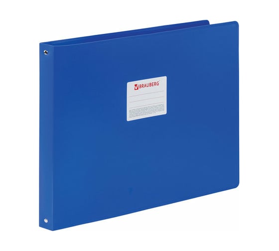 Изображение товара Папка на 4 кольцах BRAUBERG "Стандарт" большого формата А3, горизонтальная, 30 мм, синяя, 0.8 мм 225767