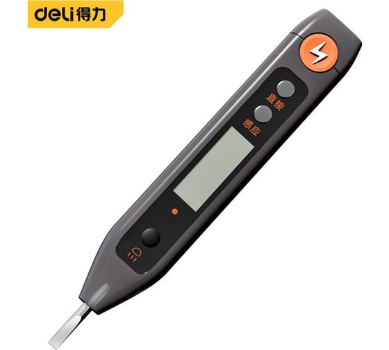 Изображение товара Индикаторная отвертка-тестер напряжения цифровая DELI Home Series Gray HT7005 (12-250 В, фонарик, батарейки в комплекте) 169213