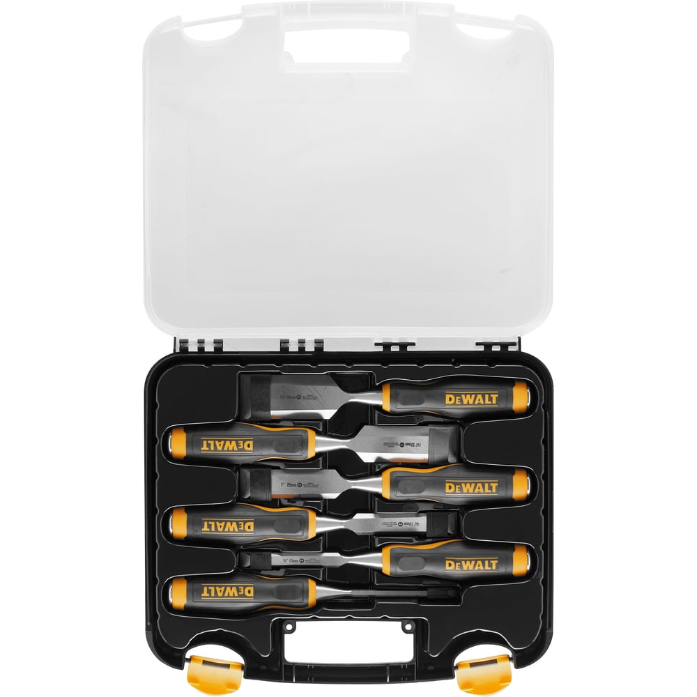 Изображение товара Набор стамесок Dewalt 6 предметов DWHT16852-9 - прочный инструмент для точной работы по дереву