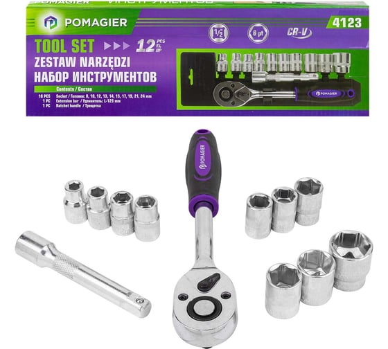 Изображение товара Набор инструментов POMAGIER 12 предметов, 1/2, 6 граней POM-4123(61114)
