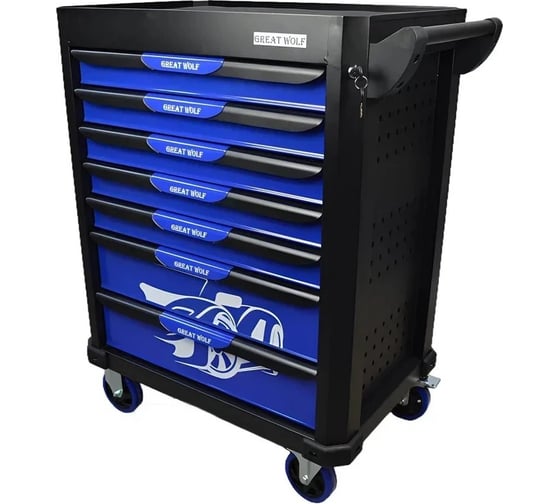 Изображение товара Инструментальная тележка Great Wolf 7 ящиков, увеличенные колеса с тормозом, ЦЗ, с инструментом, 324 шт GW-7ST2 Blue