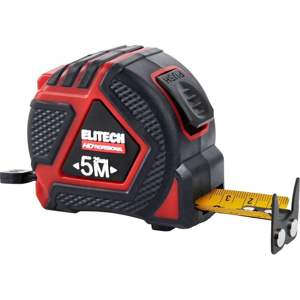 Изображение товара Рулетка Elitech 5 м, 25 мм, магнитный двусторонний зацеп, двусторонняя шкала, автостоп 310402 HD 207191