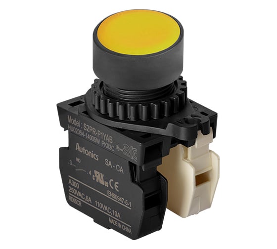 Изображение товара Кнопочный выключатель Autonics S2PR-P1YAB, жёлтый, 1НО+1НЗ, артикул A5550001484R