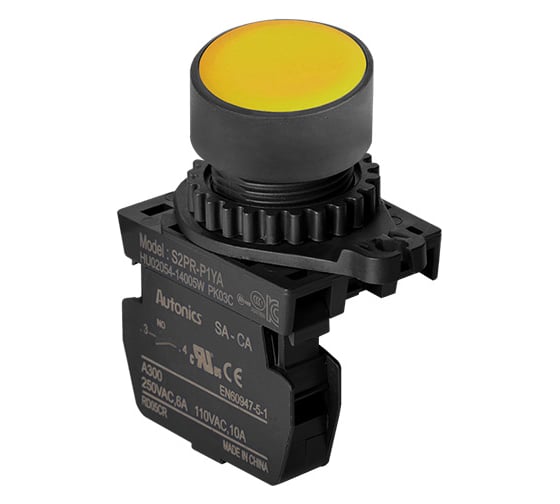 Изображение товара Кнопочный выключатель Autonics S2PR-P1YA, жёлтый, 1НО, артикул A5550001394R