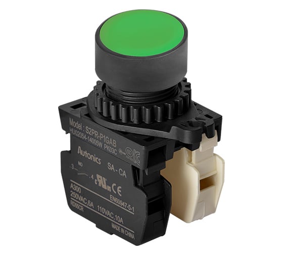 Изображение товара Кнопочный выключатель Autonics S2PR-P1GAB, зелёный, 1НО+1НЗ, артикул A5550001482R