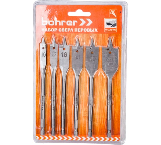 Изображение товара Набор сверл перовых по дереву (6 шт; 10;12;16;18;20;25х152 мм) BOHRER 35200600