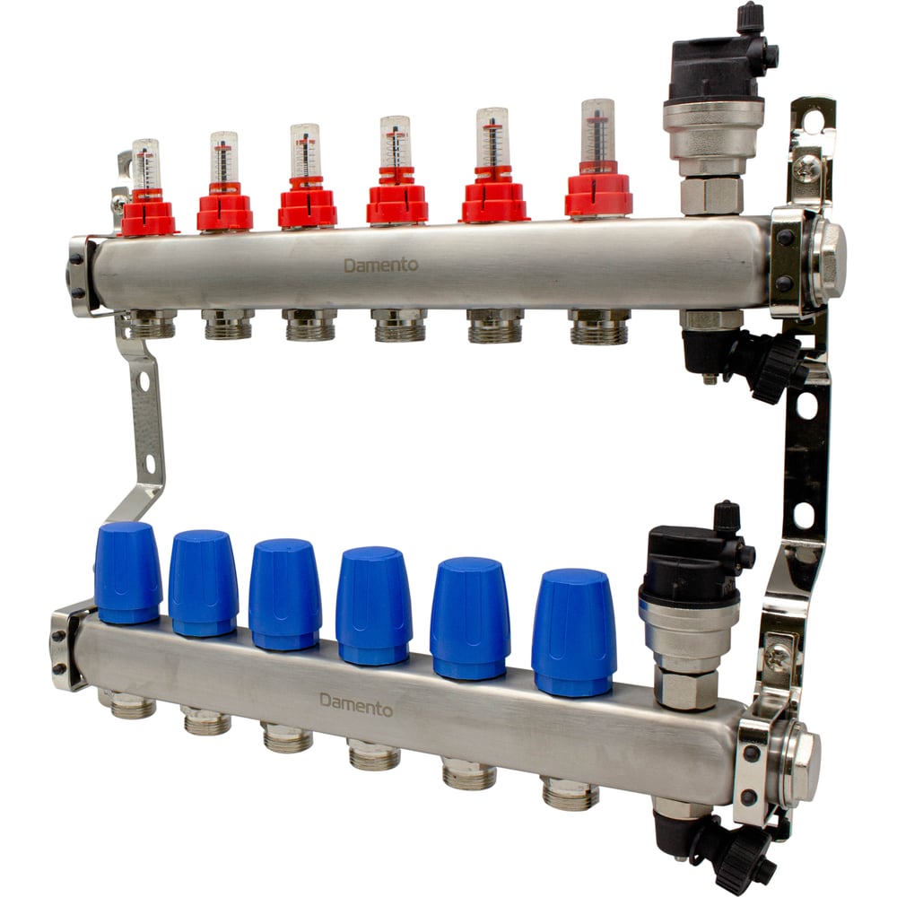 Изображение товара Коллекторная группа Damento 1" 6 ходов из нержавеющей стали КВАДРАТ