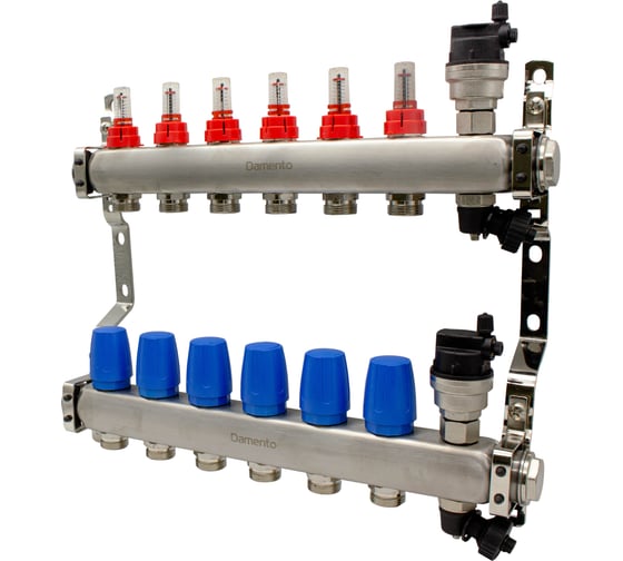 Изображение товара Коллекторная группа Damento 1", 6 ходов, из нержавеющей стали "КВАДРАТ" с расходомерами Clima DCSS6(1/3) 003389