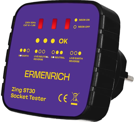 Изображение товара Тестер розеток Ermenrich (Эрменрих) Zing ST30 фиолетовый 83818