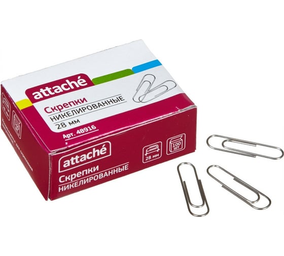 Изображение товара Никелированные скрепки Attache 28 мм, 100 шт в картонной упаковке 48916