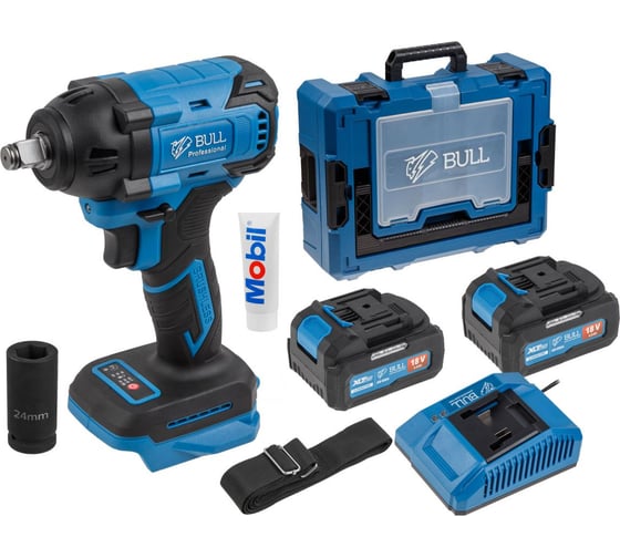 Изображение товара Аккумуляторный ударный гайковерт BULL SC 1804 Xcase, XLTpro, бесщеточный, 18 В, 400 Н*м, 1/2", 2x4 А*ч, з/у 4 А 1329728