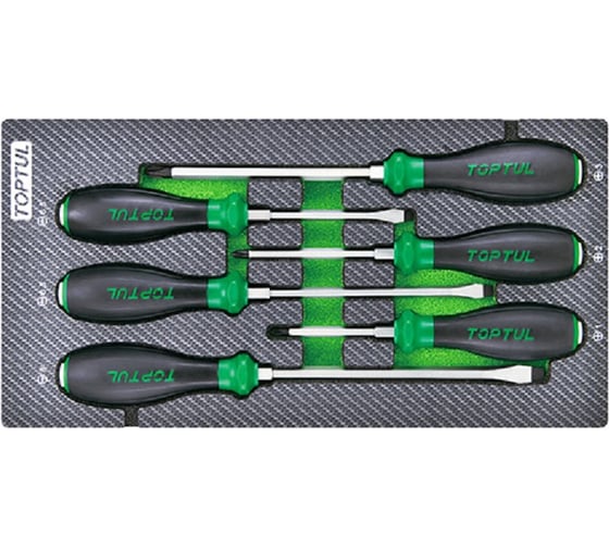 Изображение товара Набор отверток ударных TOPTUL крест и шлиц 6 предметов, в мягком ложементе GEA0617