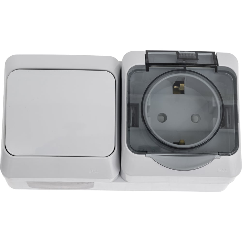 Изображение товара Электрический блок с розеткой и выключателем Systeme Electric Этюд IP44 серый