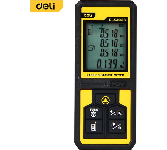 Изображение товара Лазерный дальномер DELI DL331040B (Диапазон 0,05-50м, точность +/-3мм) 134775