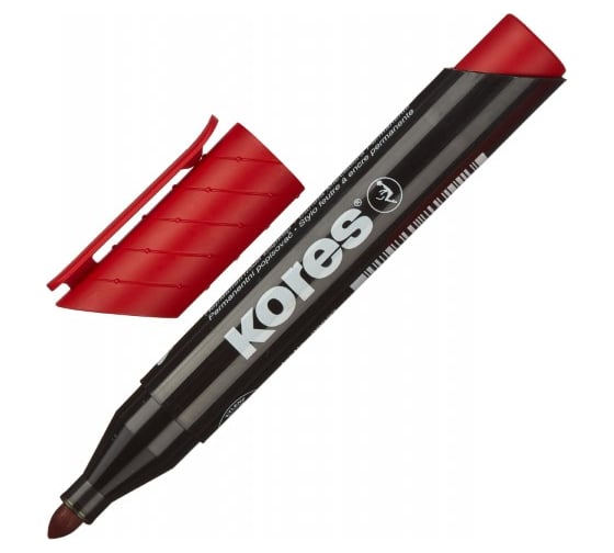Изображение товара Перманентный маркер 12 шт в упаковке Kores красный 1.5-3 мм круглый наконечник 20937 204450