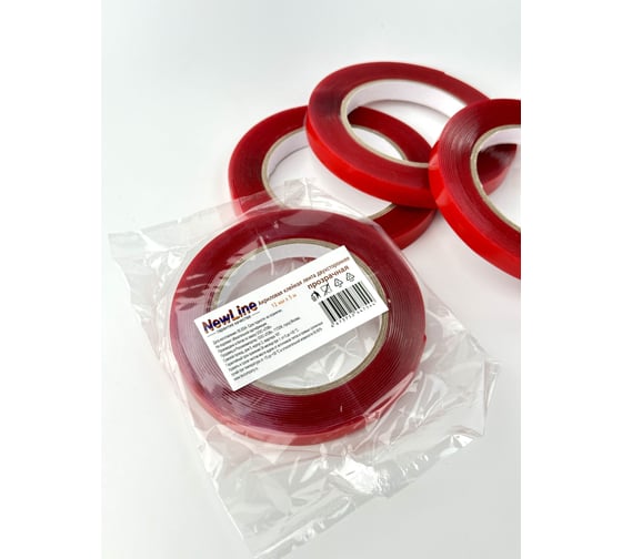 Изображение товара Акриловая клейкая лента двухсторонняя NewLine прозрачная 12 мм х 5 м 01046