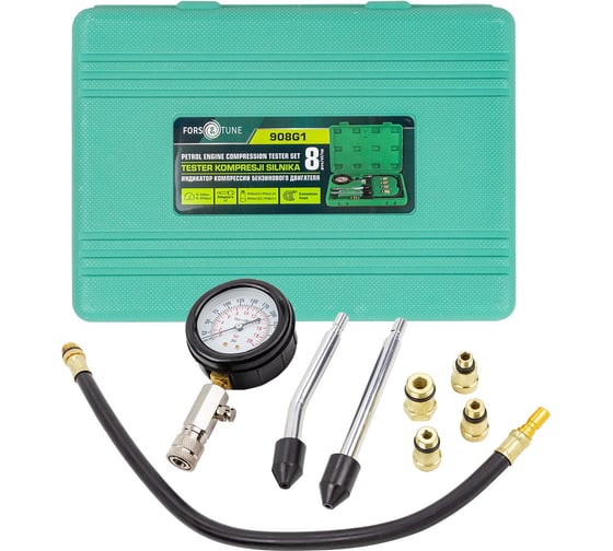 Изображение товара Индикатор компрессии бензинового двигателя FORS&TUNE набор 8 предметов FORSandTUNE-908G1(61076)