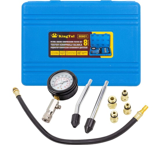 Изображение товара Индикатор компрессии бензинового двигателя KingTul набор 8 предметов KT-908G1(61091)