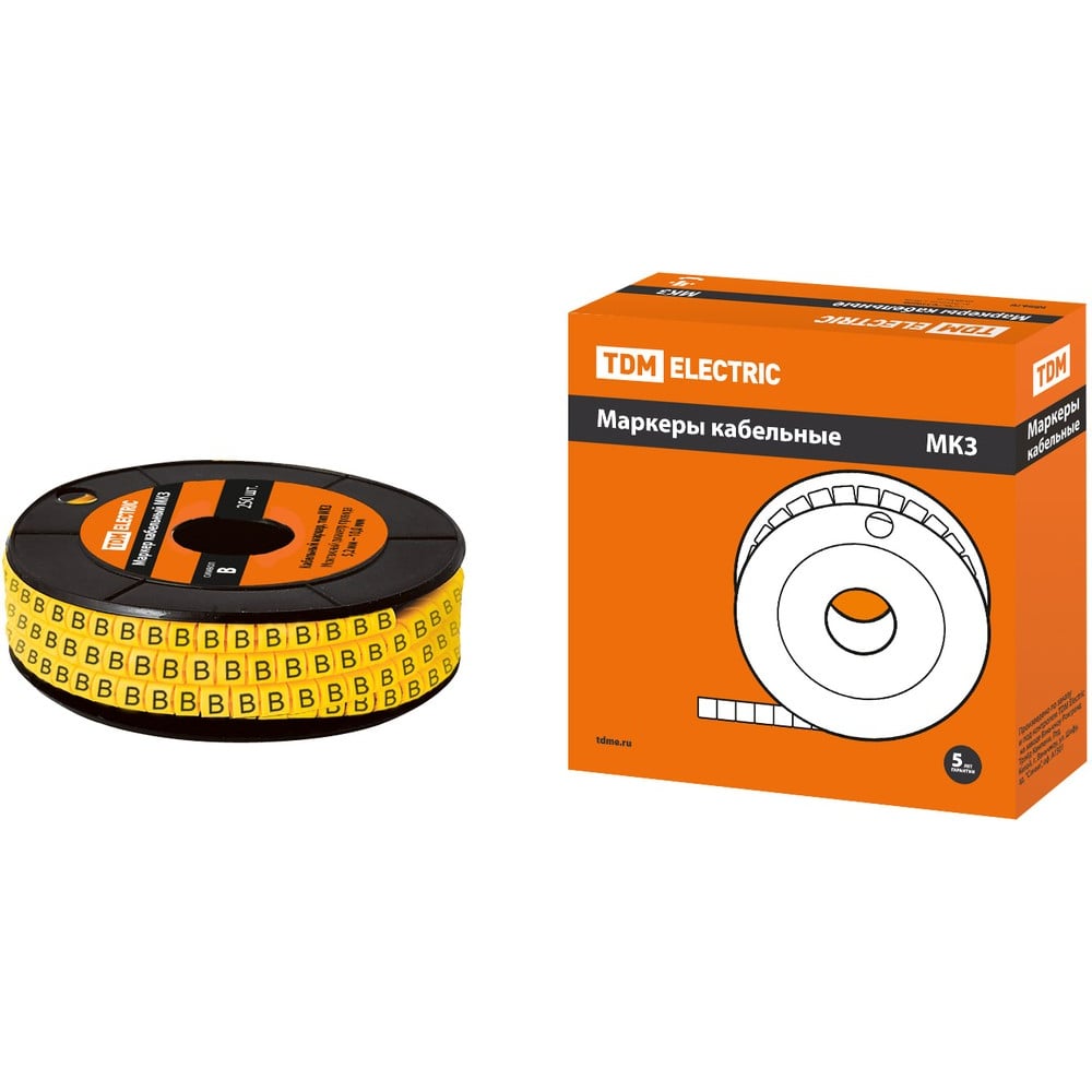 Изображение товара Маркер кабельный TDM ELECTRIC МК3 6мм, символьное обозначение В, 350 шт