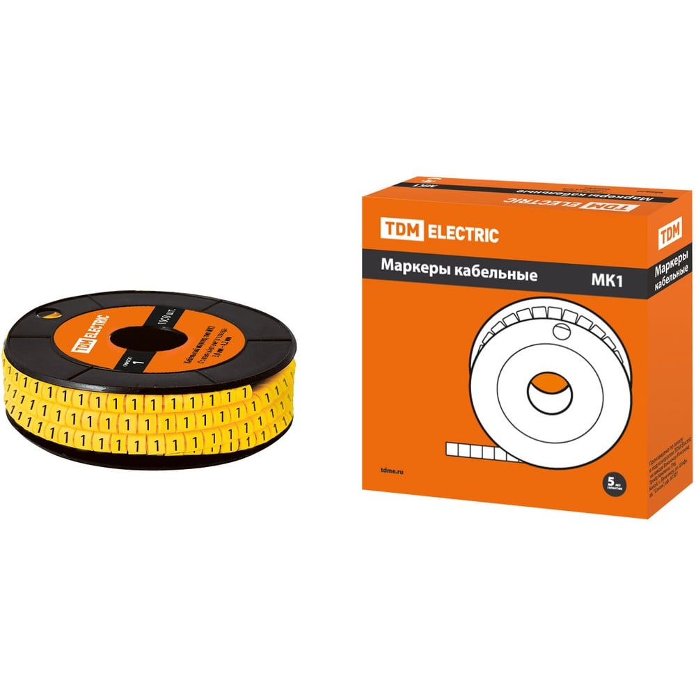 Изображение товара Маркер TDM ELECTRIC МК1 кабельный 2,5мм, 1000шт желтый