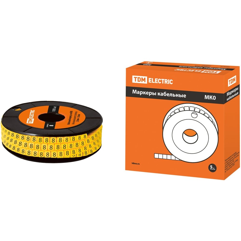 Изображение товара Маркер кабельный TDM ELECTRIC МК0 1,5мм 1000 шт желтый символ 8