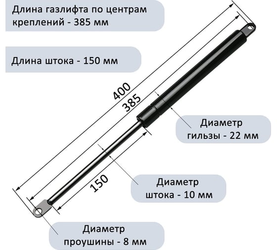 Изображение товара Газовый амортизатор ЭЛИМЕТ 100NW 385 мм БП-00001030