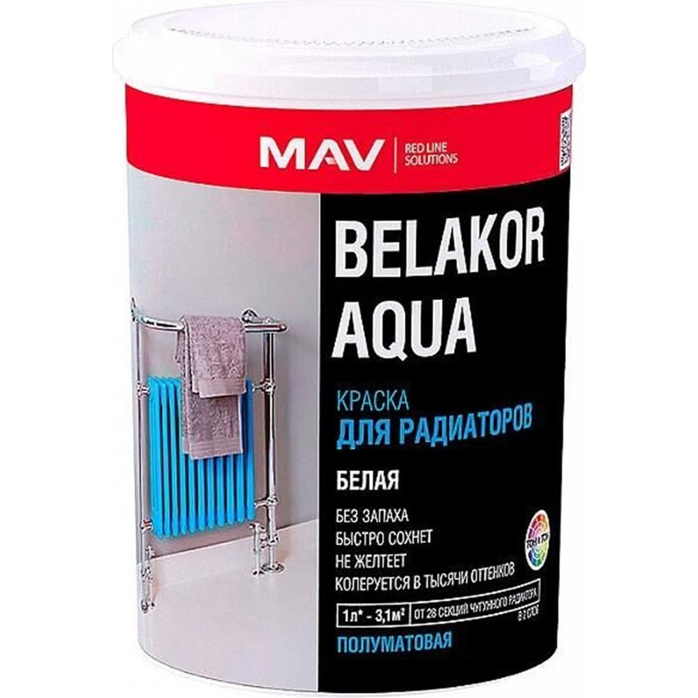 Изображение товара Краска для радиаторов MAV Belakor Aqua белая полуматовая 1 литр