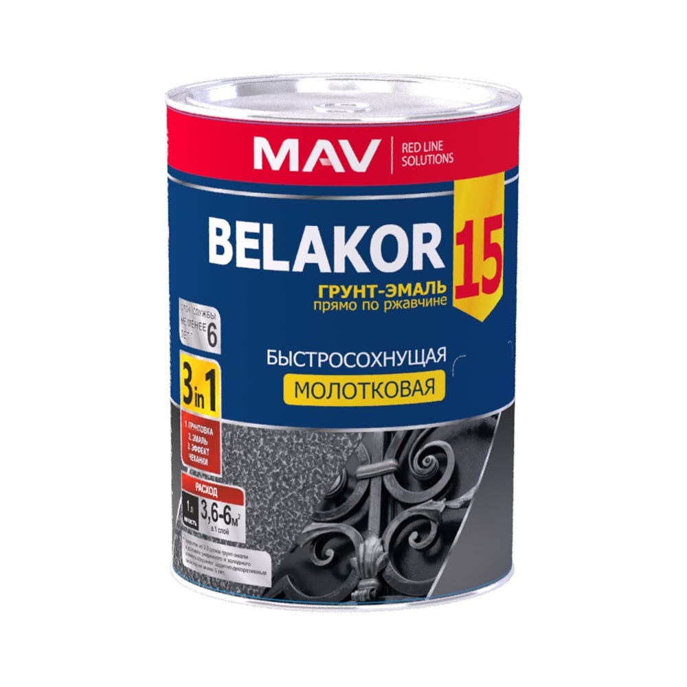 Изображение товара Грунт-эмаль по ржавчине MAV Belakor 15, 1 л, цвет графит