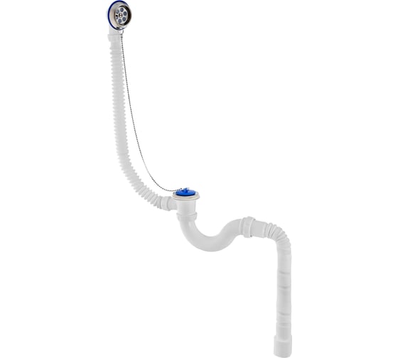 Изображение товара Сифон для ванны Bauedge с нержавеющей чашкой 70 мм BAU Dream, 1 ", D 40 L500 мм и с пробкой на цепочке с гофрированной трубой 40-40/ 50 L600 мм WR0014