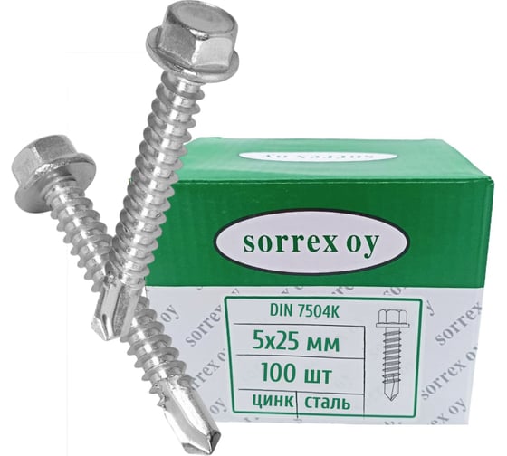 Изображение товара Саморез оцинкованный SORREX DIN 7504K 5x25 (100штук) 7504K-1-055-025 100