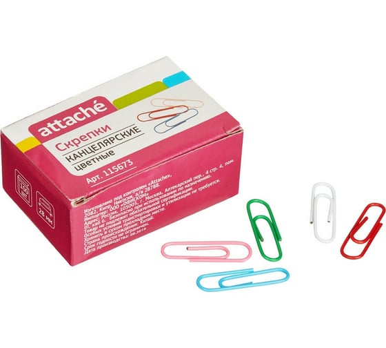 Изображение товара Цветные скрепки Attache 28 мм, полимер, 100 шт в картонной упаковке 115673