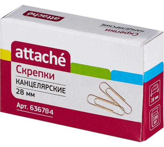 Изображение товара Металлические золотистые скрепки Attache 28 мм, 100 шт в картонной упаковке 636784