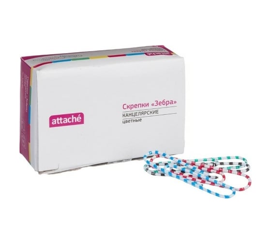 Изображение товара Скрепки Attache Зебра полимер, 50 мм, 50 шт в картонной упаковке 636782