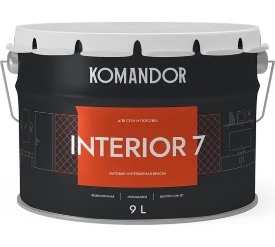 Изображение товара Краска KOMANDOR INTERIOR 7 для стен и потолков БАЗА A 9 л 270990