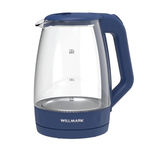 Изображение товара Чайник электрический Willmark WEK-1823G 1.8 л, поворот на 360, термостойкое стекло, световая индикация, 2200 Вт синий 2001901