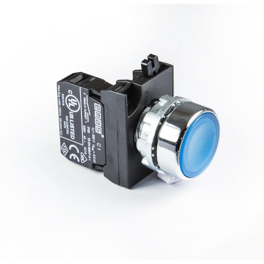 Изображение товара Нажимная круглая синяя кнопка Emas CM101DM с подсветкой IP65