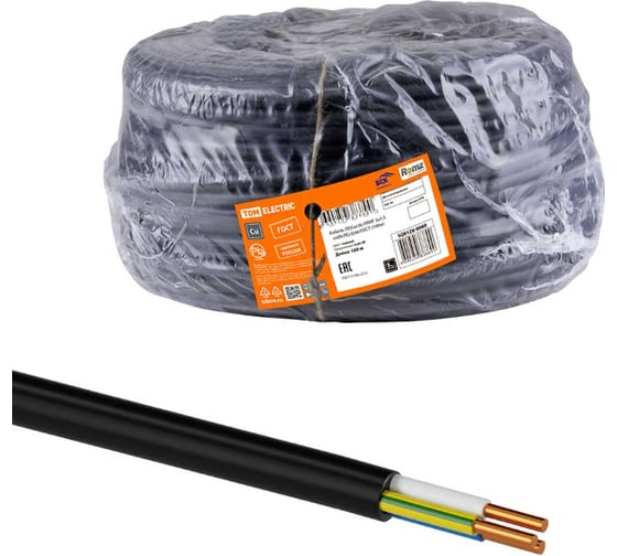 Изображение товара Кабель TDM ELECTRIC ППГнг(А)-FRHF 3x2,5 ок(N,PE)-0,66, ГОСТ, 100м SQ0128-0061