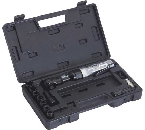 Изображение товара Гайковерт трещоточный пневматический угловой BYAROSS 1/2 дюйма, макс.диаметр затяг. резьбы 14 мм, с набором головок 9/10/11/13/14/17/19 FRW1004K