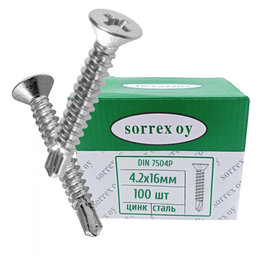 Изображение товара Саморез оцинкованный по металлу SORREX DIN7504P M4,2x16 100 штук