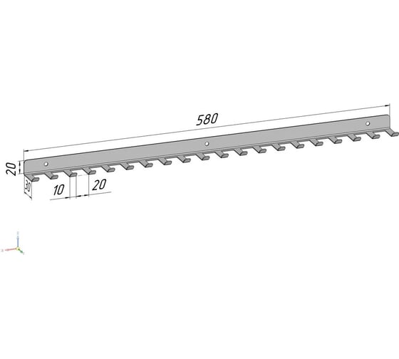 Изображение товара 20 крючков для ключей, инструментов, полотенец Parallax 580мм металлические настенные белые 1 шт. 524WN0300200580-KRK