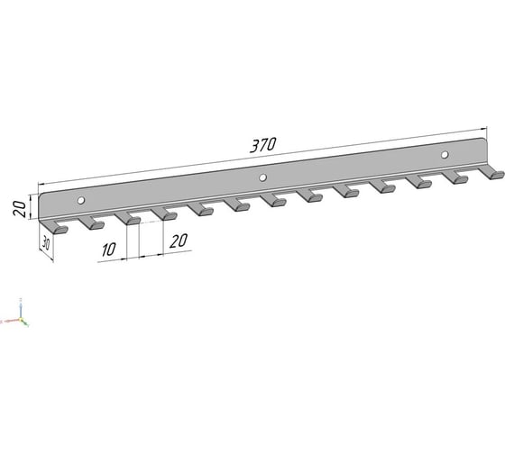 Изображение товара 13 крючков для ключей, инструментов, полотенец Parallax 370мм металлические настенные черные 1 шт. 524BX0300200370-KRK