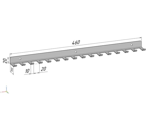 Изображение товара 16 крючков для ключей, инструментов, полотенец Parallax 460мм металлические настенные черные 1 шт. 524BX0300200460-KRK