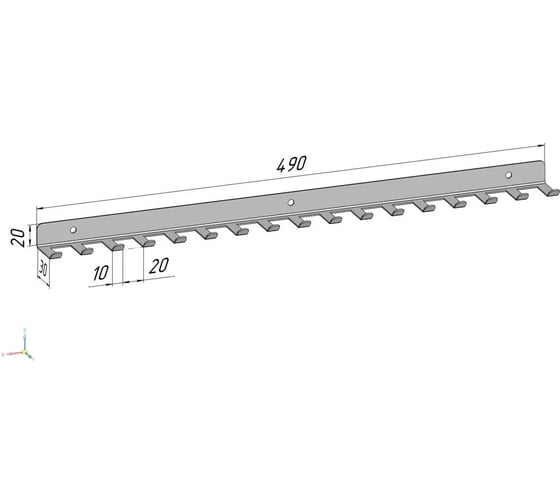Изображение товара 17 крючков для ключей, инструментов, полотенец Parallax 490мм металлические настенные черные 1 шт. 524BX0300200490-KRK