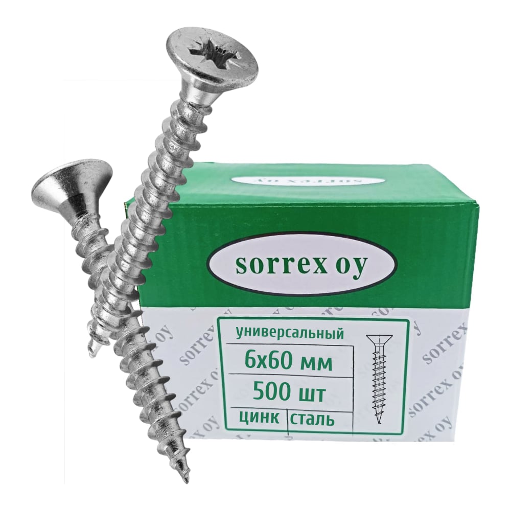 Изображение товара Саморез универсальный потайной оцинкованный SORREX 6x60 (500штук) SU-1C-06-060 500