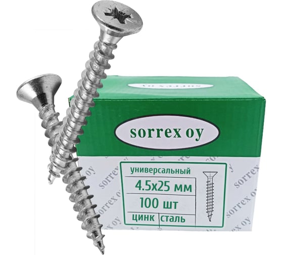 Изображение товара Саморез универсальный потайной оцинкованный SORREX 4,5x25 (100штук) SU-1C-045-025 100
