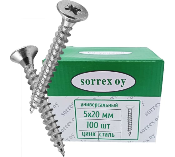 Изображение товара Саморез универсальный потайной оцинкованный SORREX 5x20 (100штук) SU-1C-05-020 100