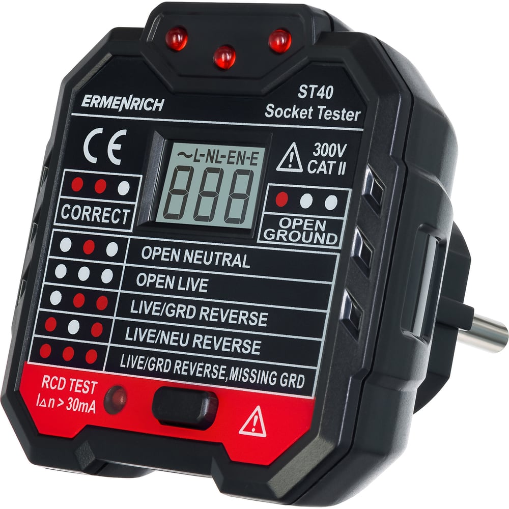 Изображение товара Тестер розеток Ermenrich Zing ST40 - прибор для проверки электросетей