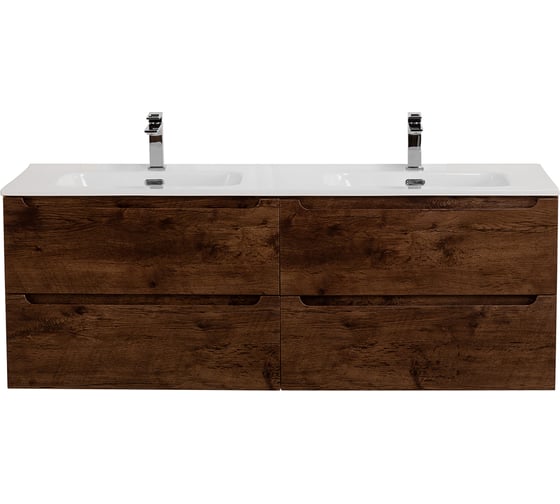 Изображение товара База под раковину BelBagno ETNA подвесная, с четырьмя выкатными ящиками для раковины с двумя чашами, Rovere Moro, 1404x462x500, ETNA-1400-4C-SO-2-RW