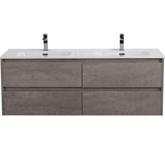 Изображение товара База под раковину BelBagno KRAFT подвесная, с четырьмя выкатными ящиками для раковины с двумя чашами, Cemento Grigio, 1200x460x500, KRAFT-1200-4C-SO-2-CG